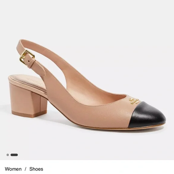 Coach Nude Black Cap Toe Erica Slingback Block Heel Pumps Women’s Size 10B - Picture 1 of 7